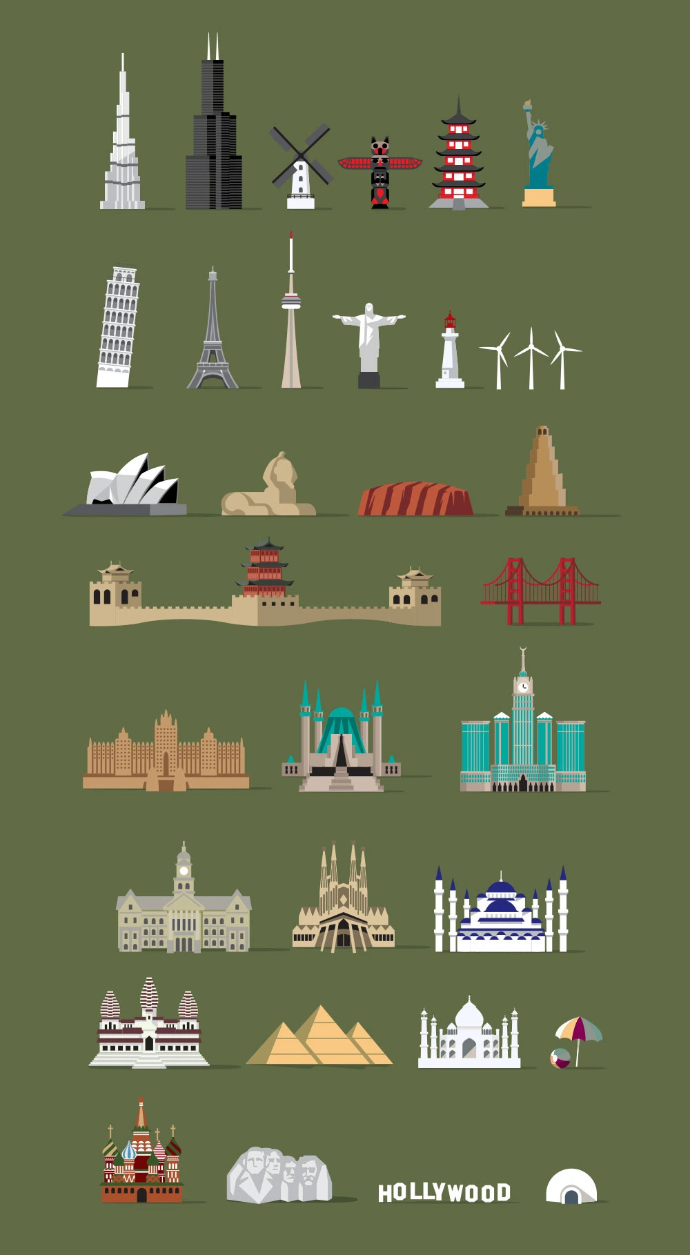 illustrated buildings and landmarks